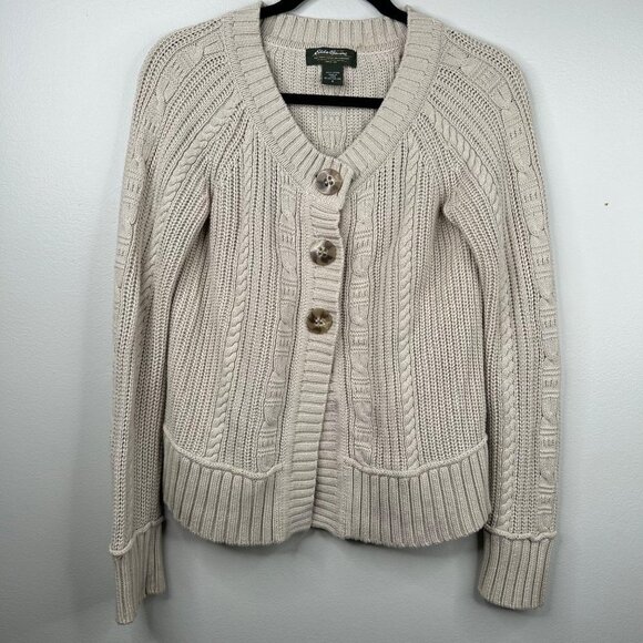Eddie Baurer 100% cotton beige‎ knit heavy cardigan size small - Picture 1 of 9